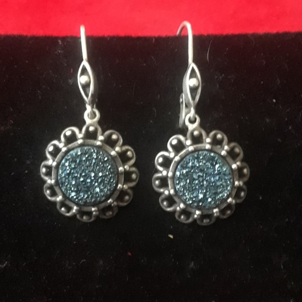 Blue drusy earrings in silver